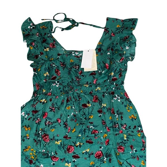 Lottie & Holly Band of Gypsy Collective Floral Tiered Mini Dress Sz Small Green - Picture 10 of 11